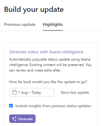 Asana IA Status intelligent 