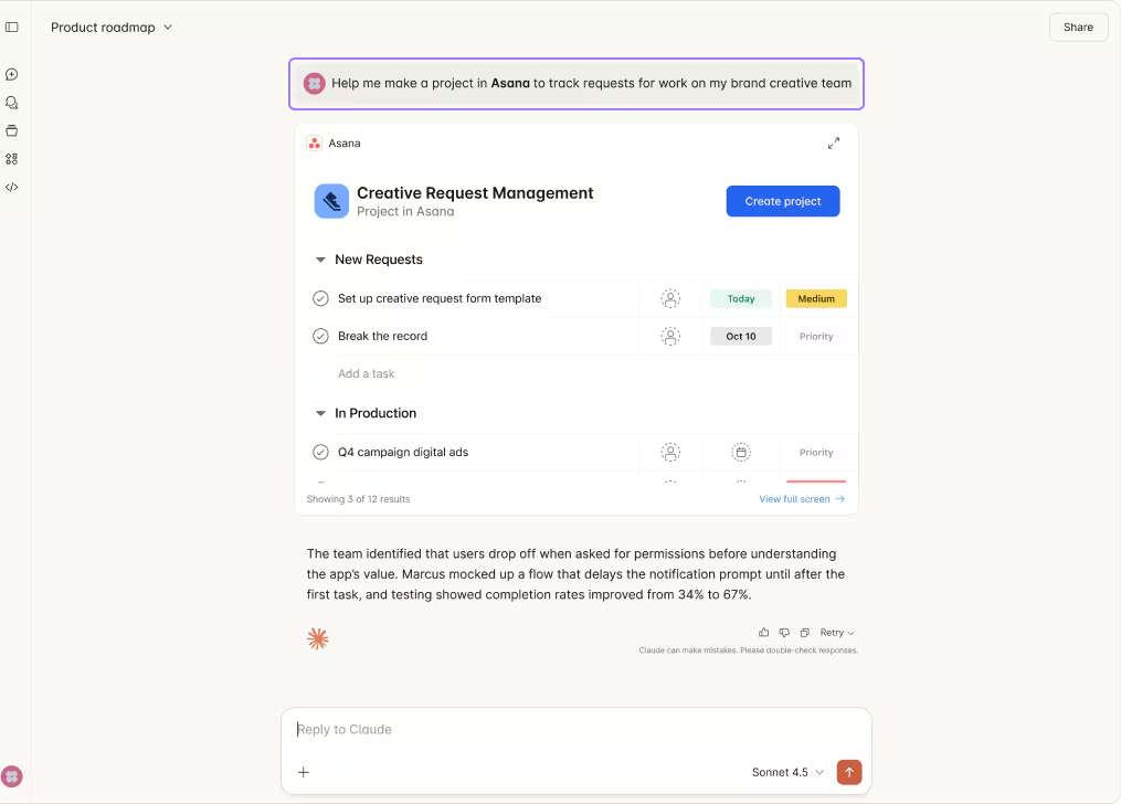 Asana app in Claude