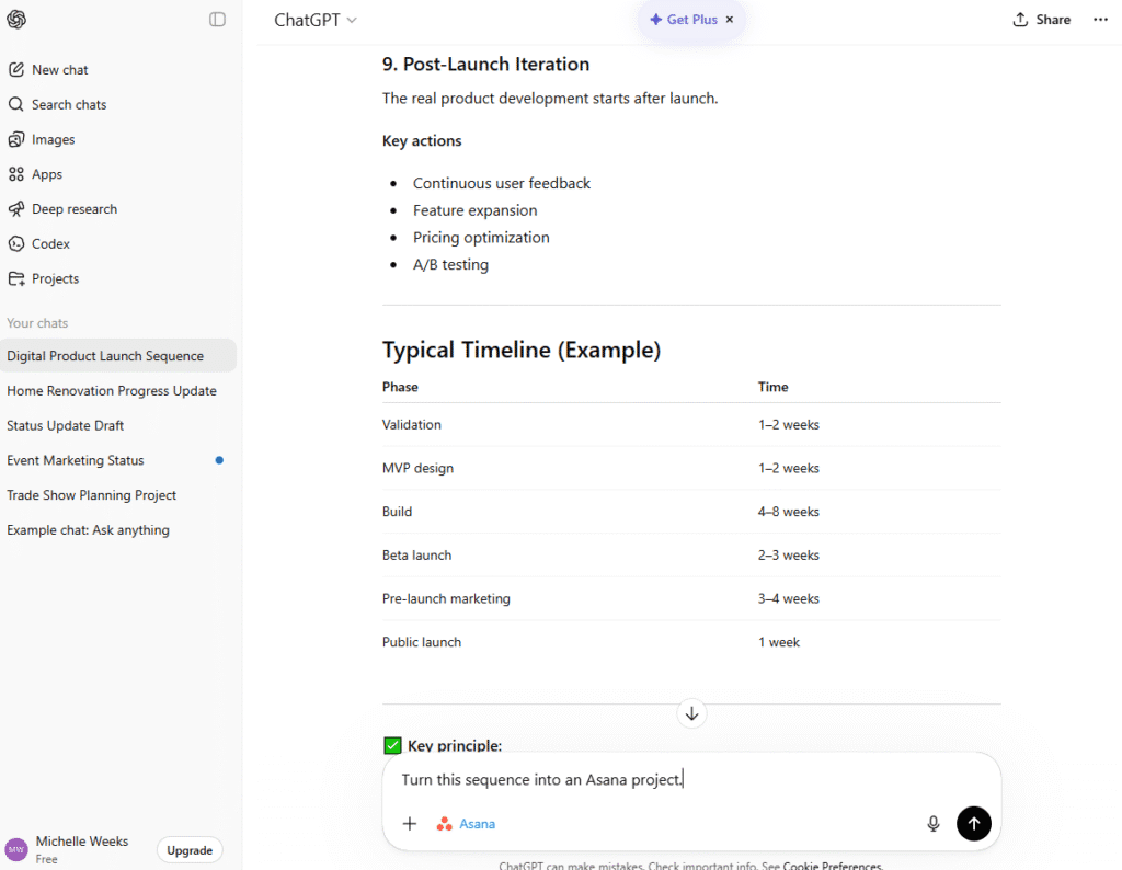 ChatGPT x Asana Turn Into Project