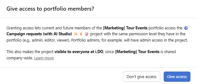 Share Project Access via Portfolios