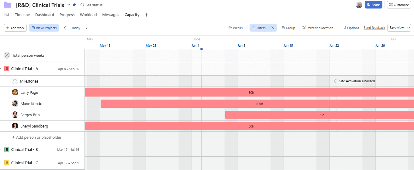 Capacity Plan tab