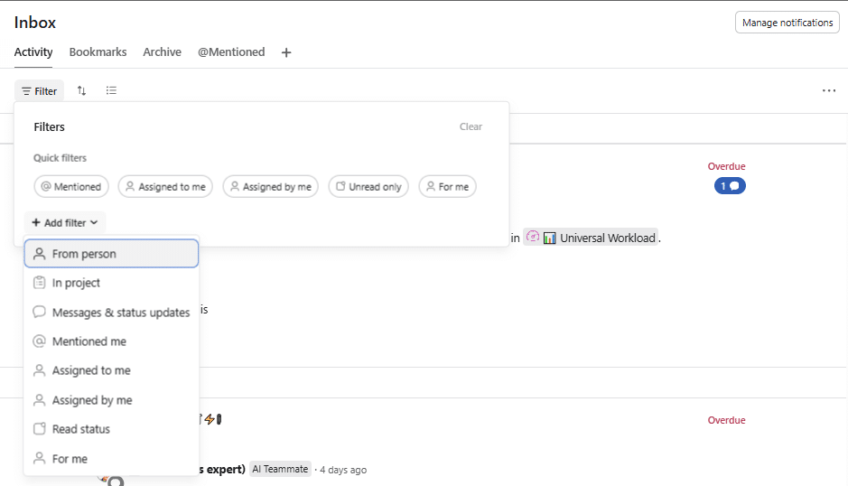 Inbox filters