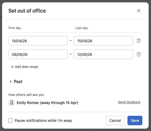out-of-office entries